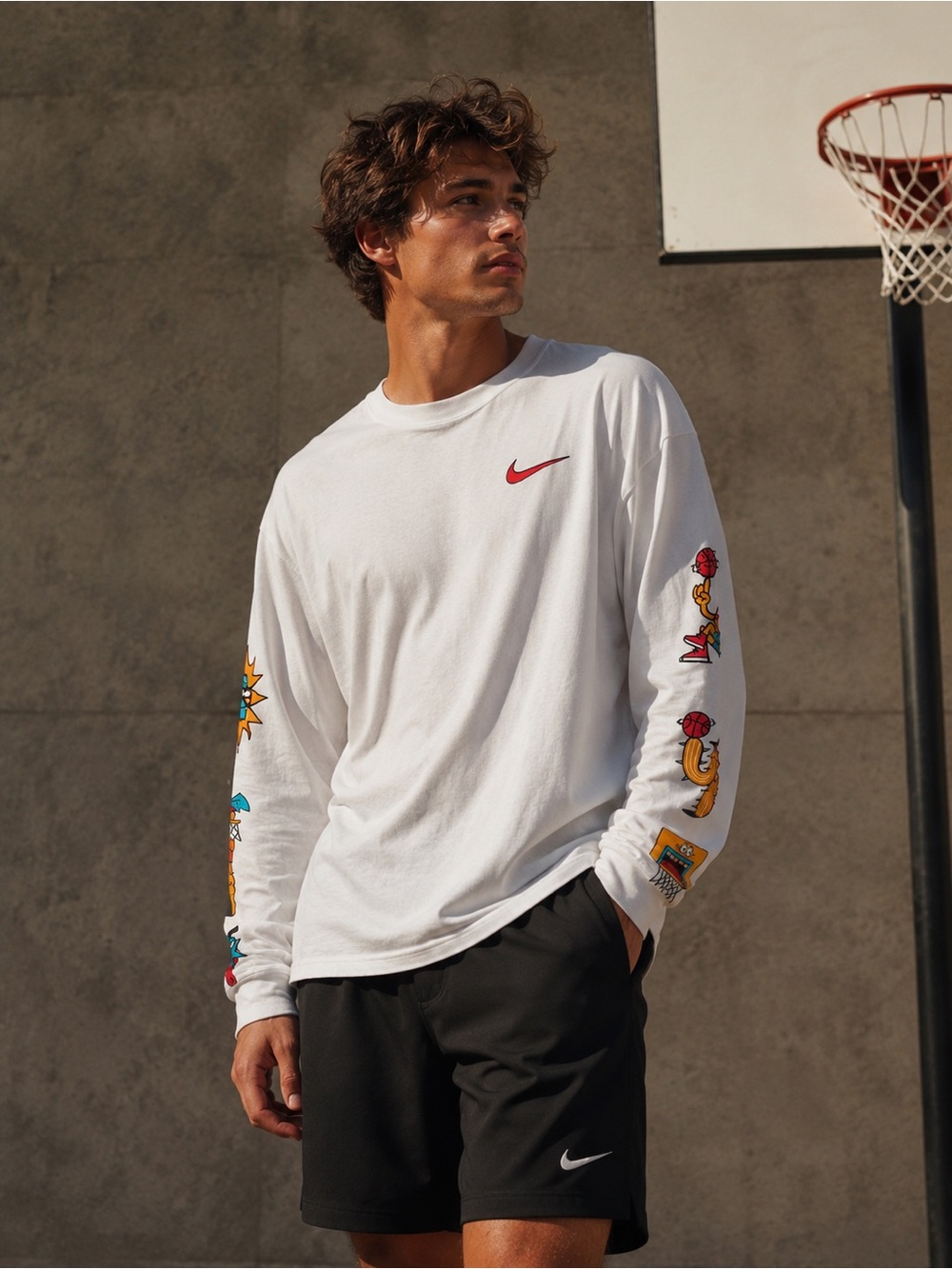 Mens Nike White Graphic Swoosh Shirt Sportswear Athletic Basketball Large